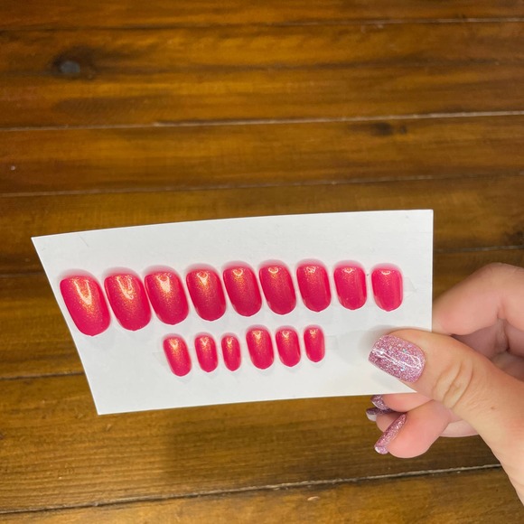 Hot Pink w Orange Gold Shimmer Polished & Glazed Nails|Press On Nails|V Day Mani - Picture 7 of 10